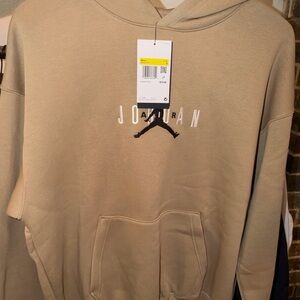 Jordan Men's Pullover Hoodie in Beige with Black Logo